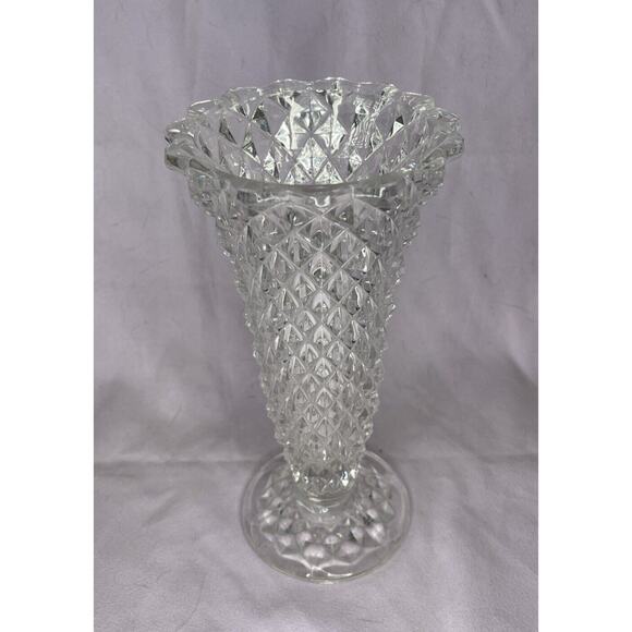 Vintage Crystal glass diamond pattern vase Art Deco - Picture 1 of 5